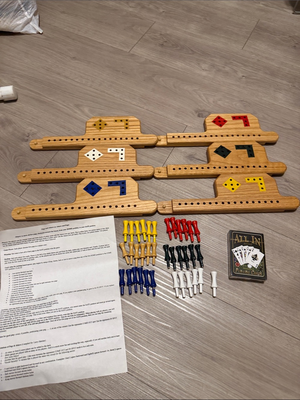 Hand Crafted Pegs and Jokers Wooden Game with New cards